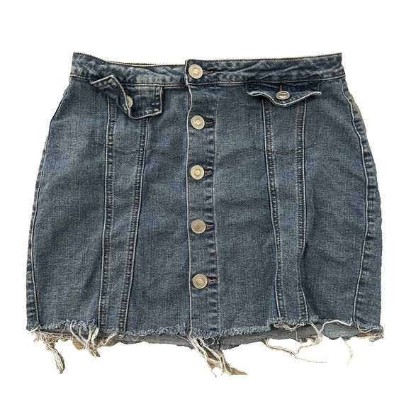 Rue 21 Skirt Womens‎ Medium Button Closure Flat Front Pockets Retro Denim Jean - Picture 1 of 7